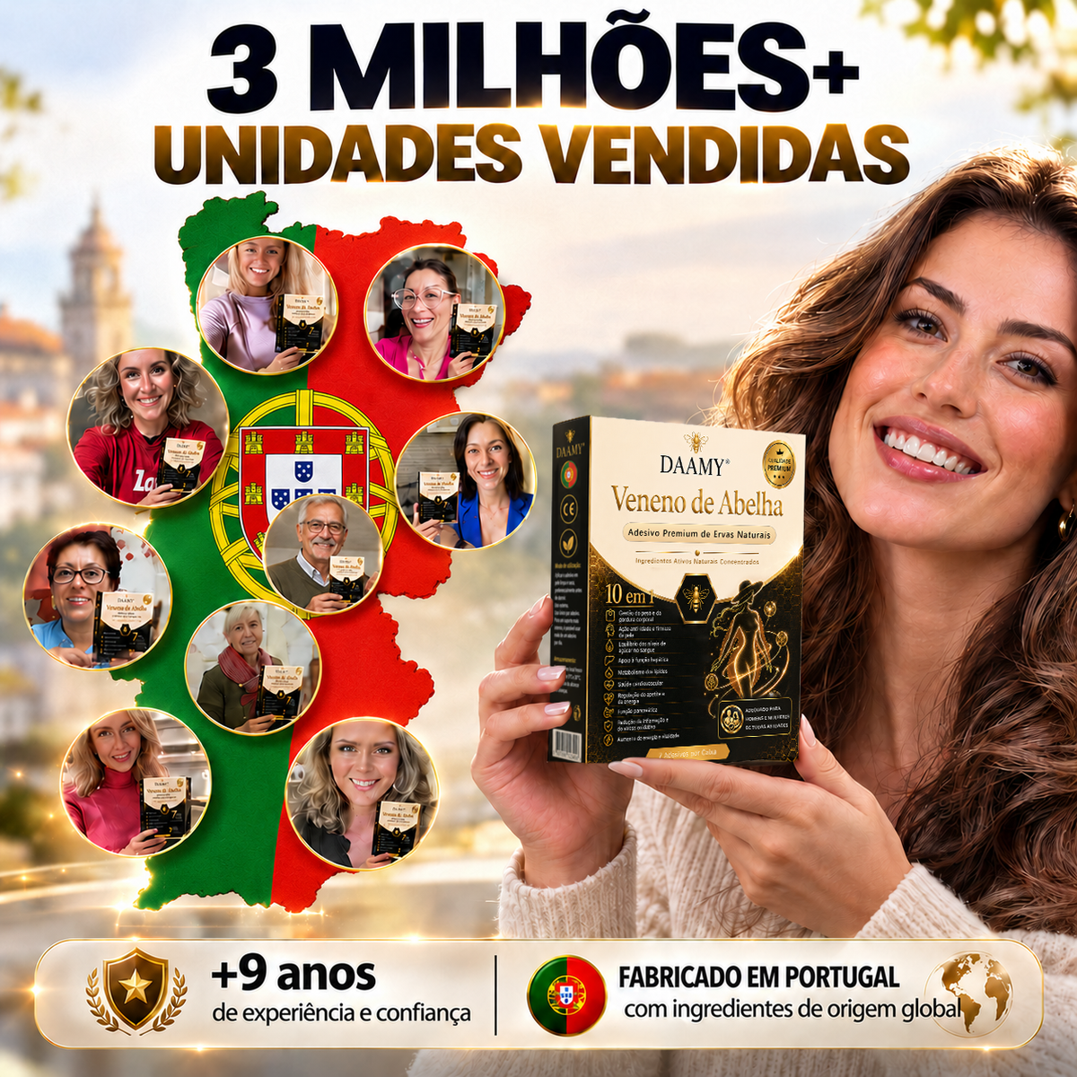 Adesivo Premium 10 em 1 à Base de Ervas Naturais com Veneno de Abelha  (Mudanças visíveis em apenas 7 dias)  ✅ Para gestão do peso, cuidados com a pele, controlo da glicemia, bem-estar respiratório durante o sono, desconforto nas articulações e muito mais